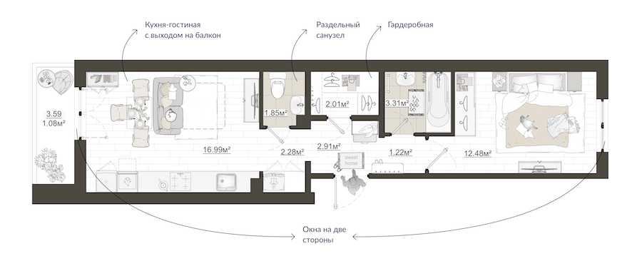 Однокомнатная квартира в : площадь 44.13 м2 , этаж: 1 – купить в Санкт-Петербурге